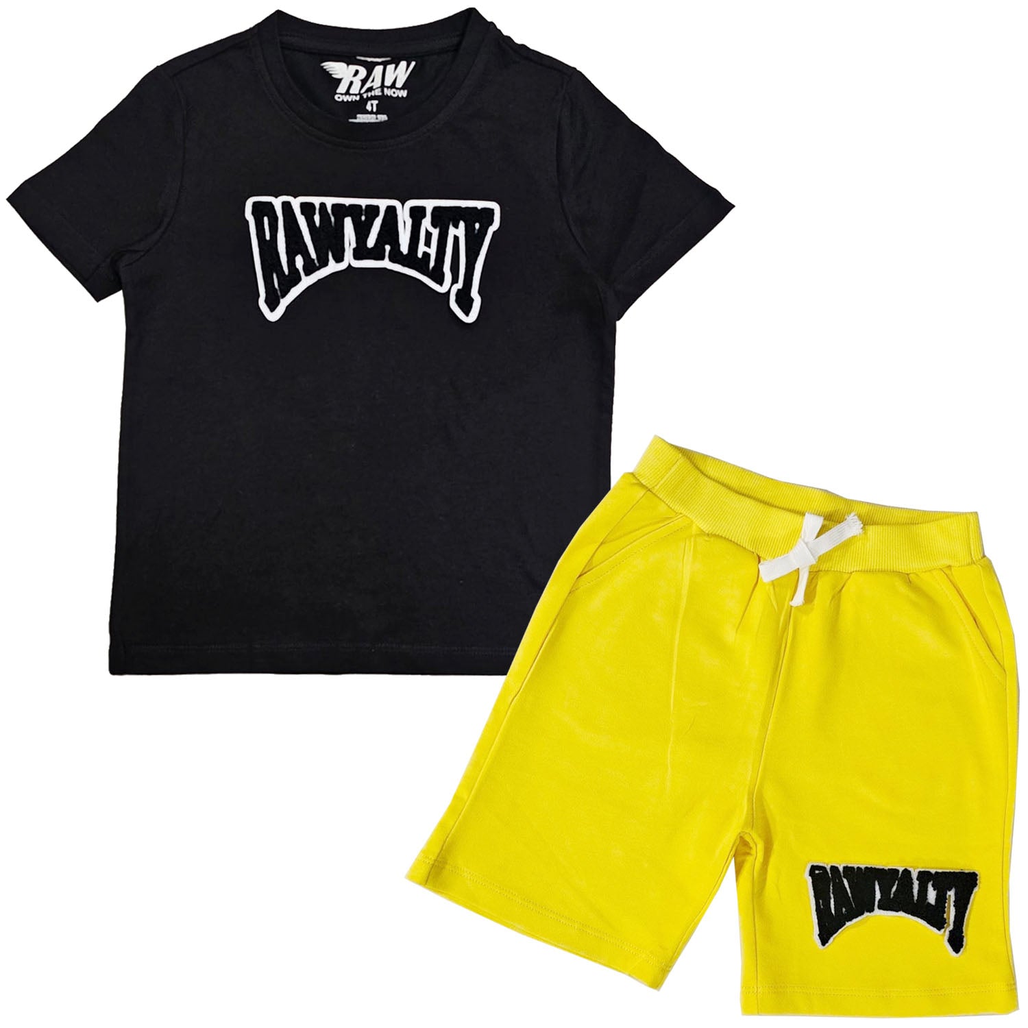 Kids Rawyalty Black Chenille T-Shirts and Cotton Shorts Set - Rawyalty Clothing