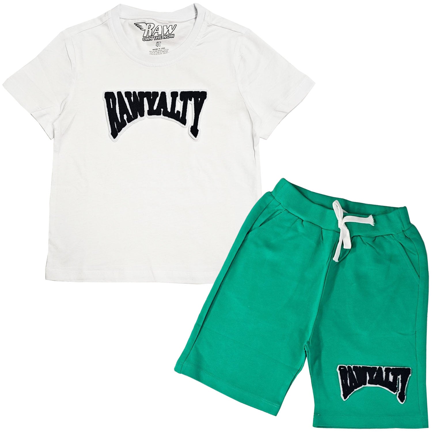 Kids Rawyalty Black Chenille T-Shirts and Cotton Shorts Set - Rawyalty Clothing