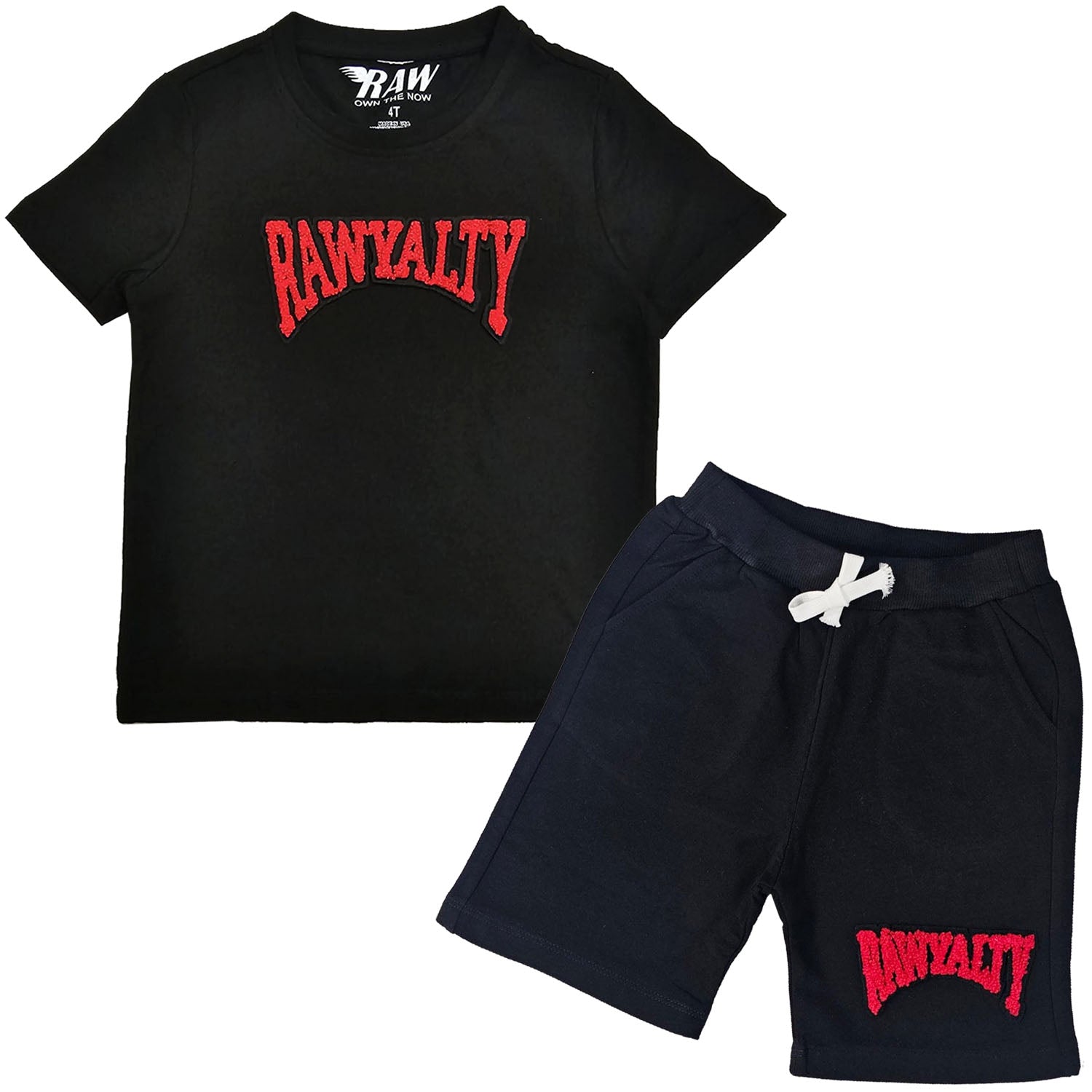 Kids Rawyalty Red Chenille T-Shirts and Cotton Shorts Set - Rawyalty Clothing