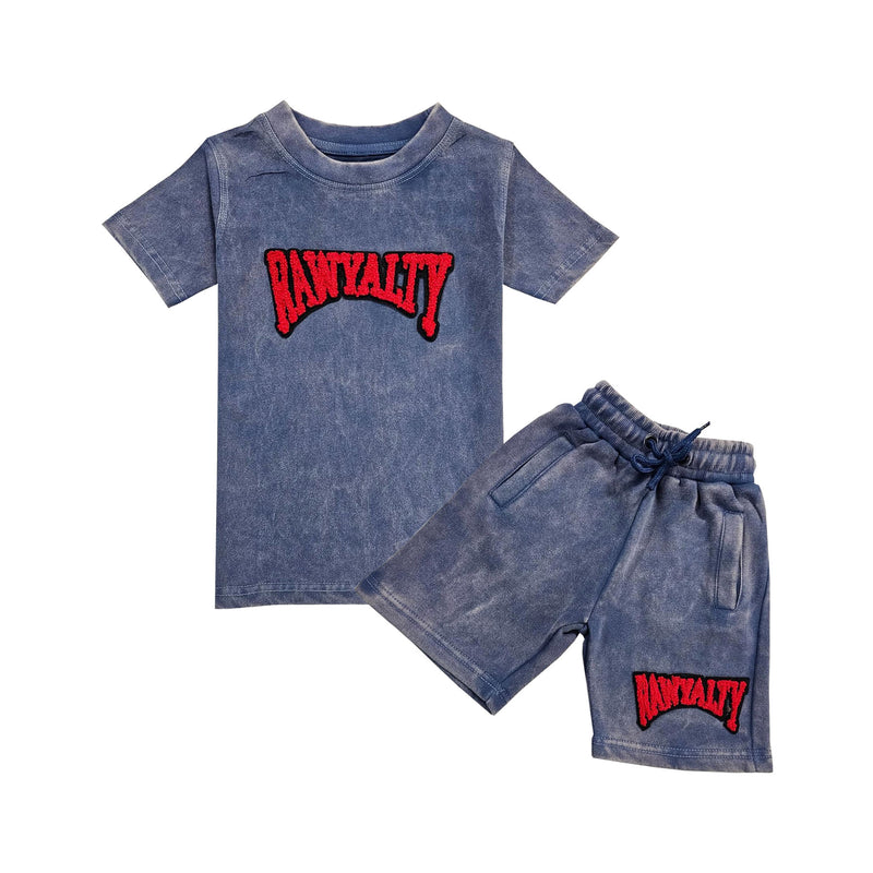 Kids Rawyalty Red Chenille T-Shirts and Cotton Shorts Set - Rawyalty Clothing