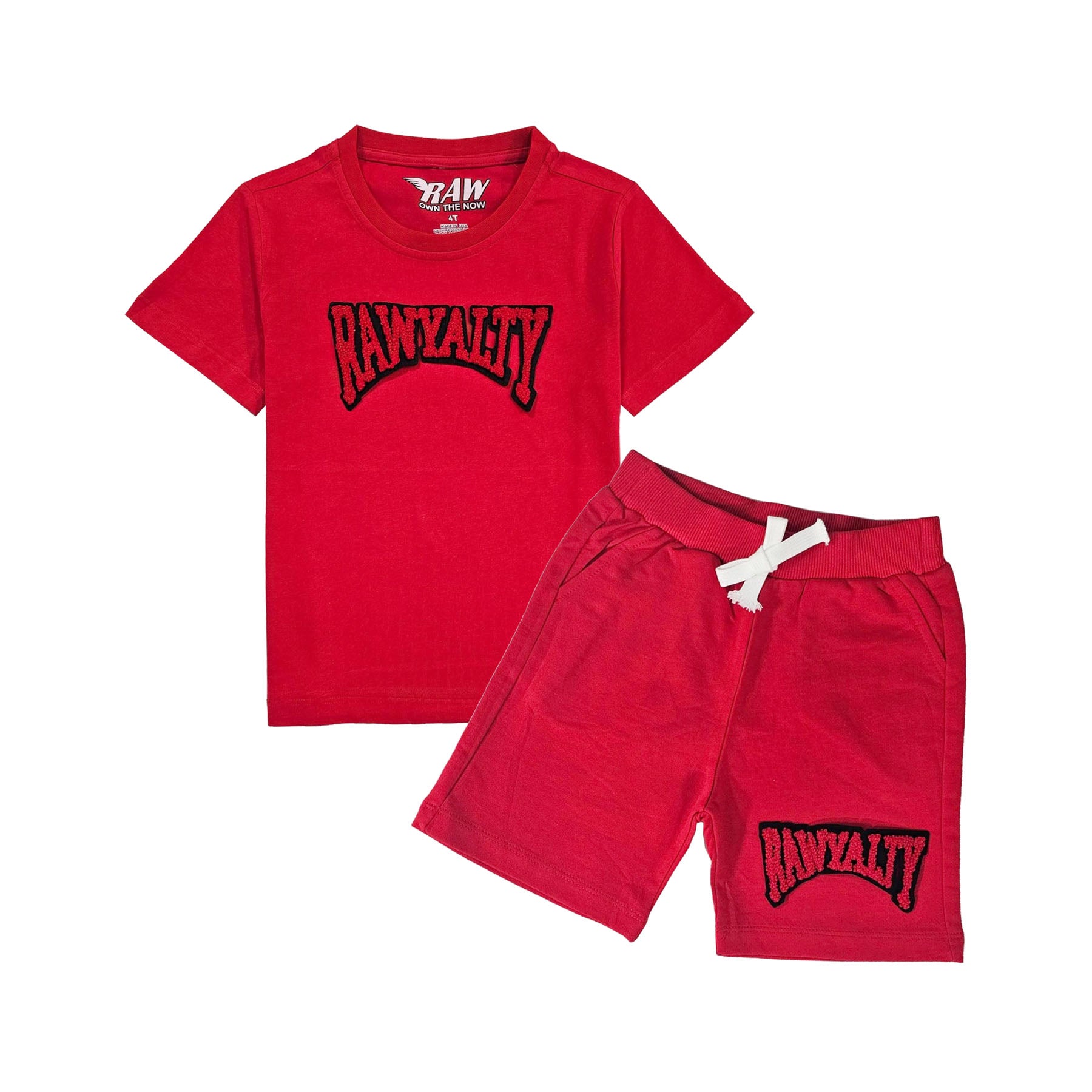 Kids Rawyalty Red Chenille T-Shirts and Cotton Shorts Set - Rawyalty Clothing