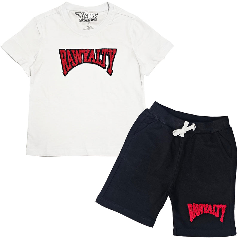 Kids Rawyalty Red Chenille T-Shirts and Cotton Shorts Set - Rawyalty Clothing