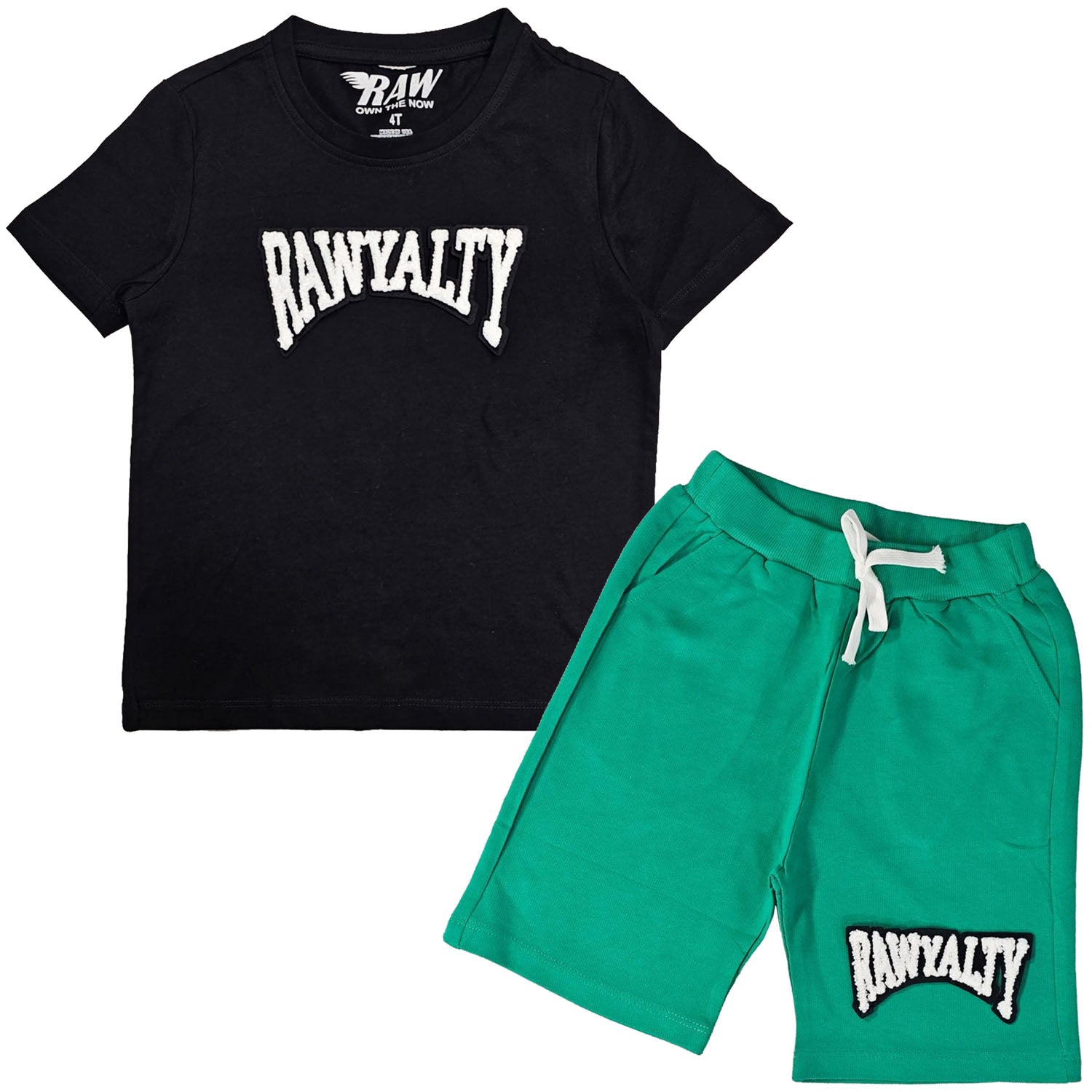 Kids Rawyalty White Chenille T-Shirts and Cotton Shorts Set - Rawyalty Clothing