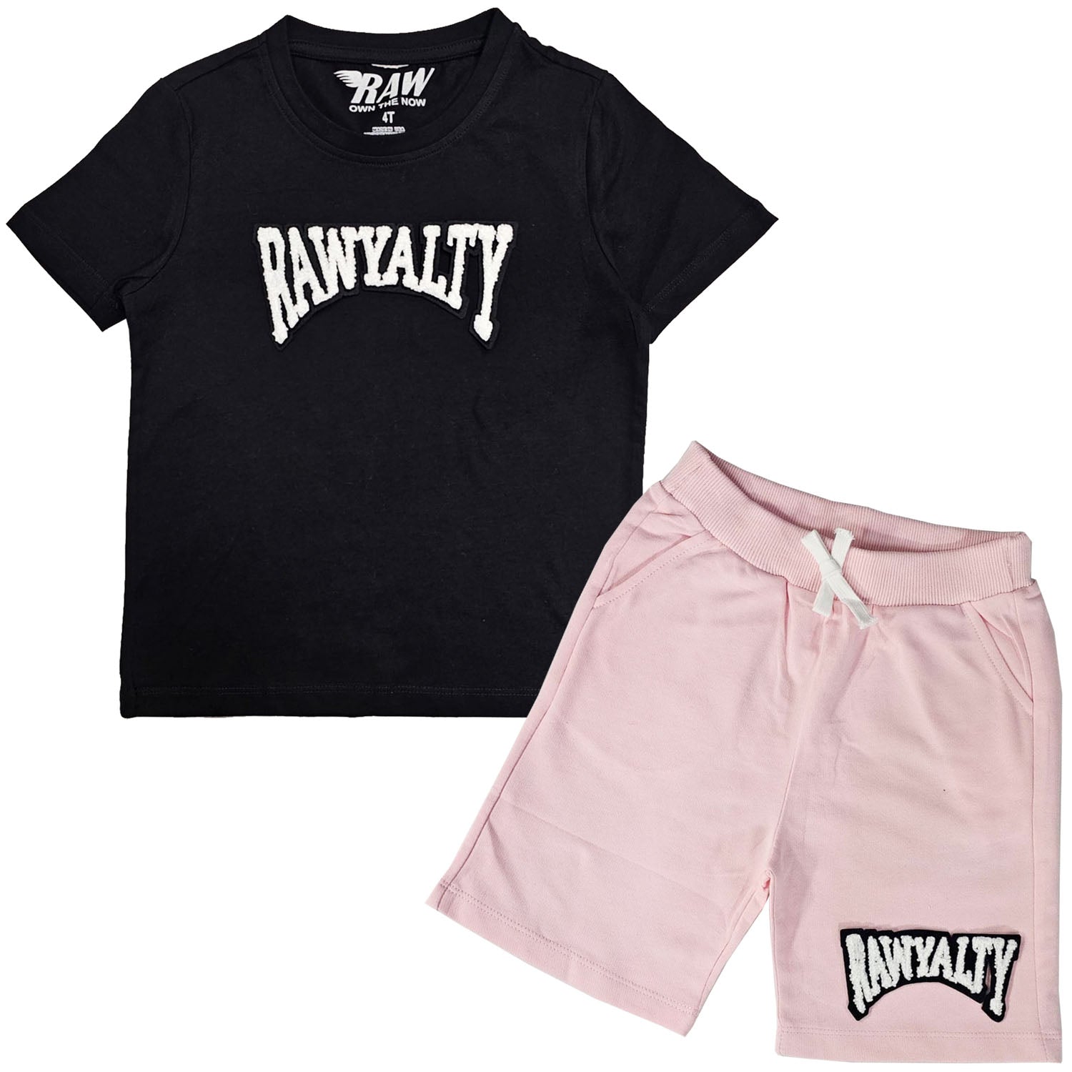 Kids Rawyalty White Chenille T-Shirts and Cotton Shorts Set - Rawyalty Clothing