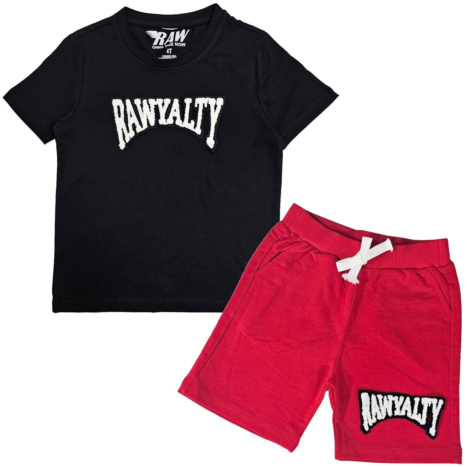 Kids Rawyalty White Chenille T-Shirts and Cotton Shorts Set - Rawyalty Clothing