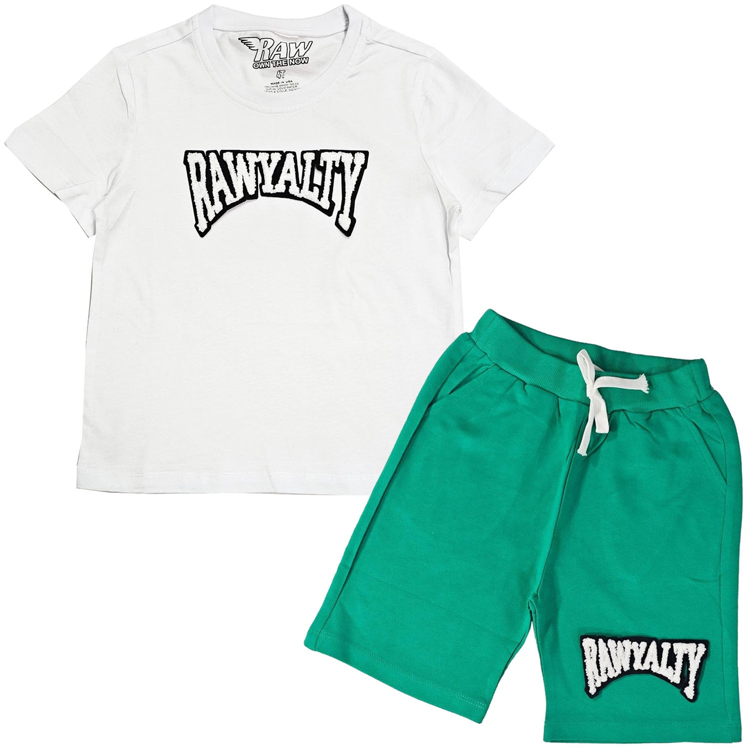 Kids Rawyalty White Chenille T-Shirts and Cotton Shorts Set - Rawyalty Clothing