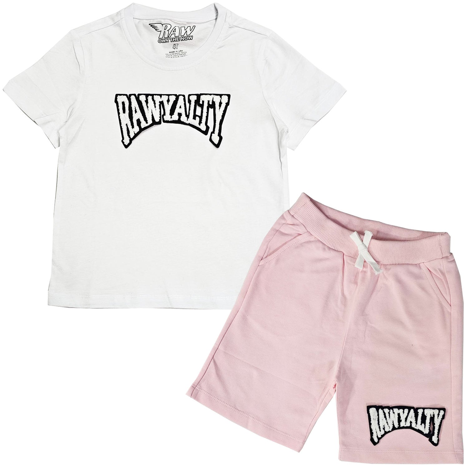 Kids Rawyalty White Chenille T-Shirts and Cotton Shorts Set - Rawyalty Clothing