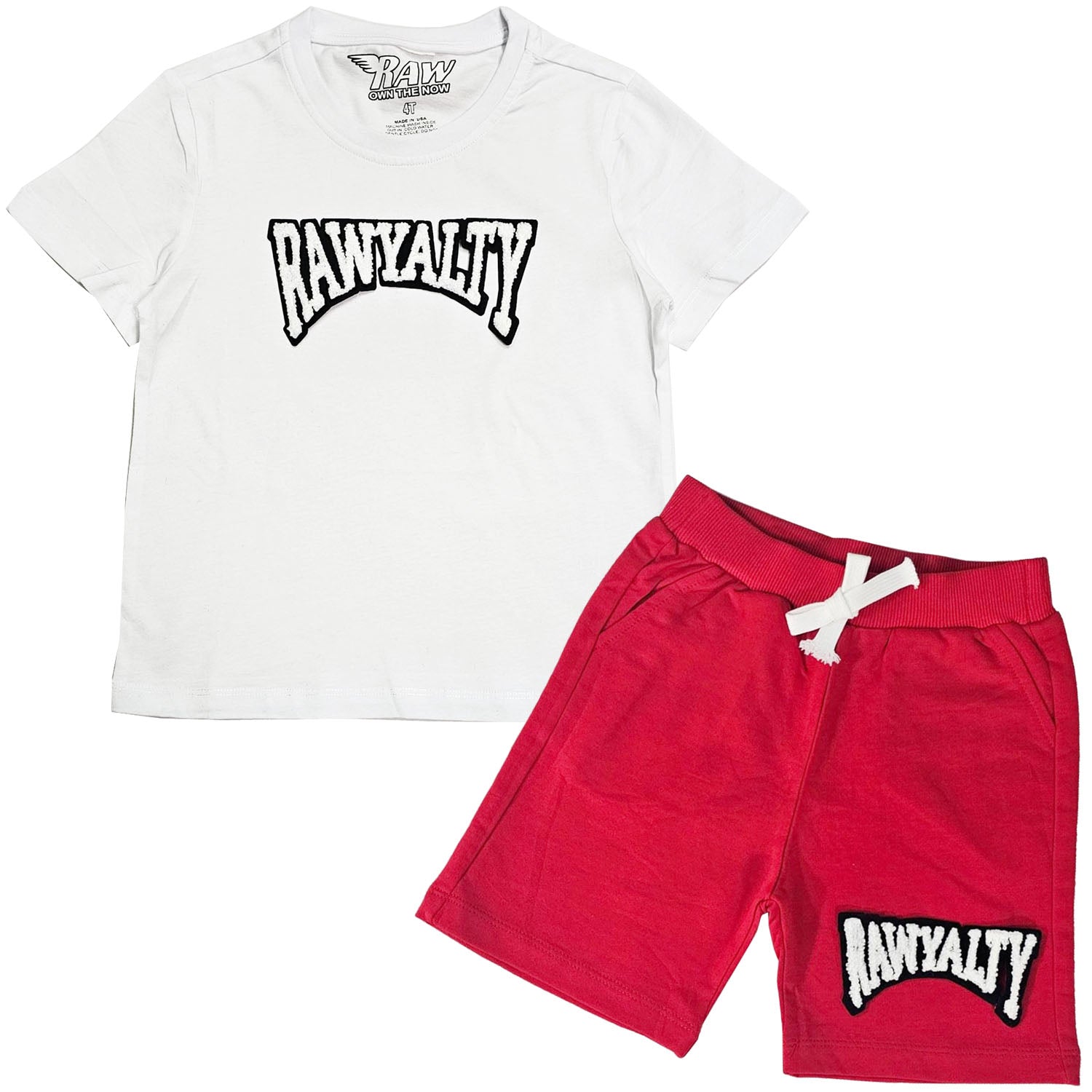 Kids Rawyalty White Chenille T-Shirts and Cotton Shorts Set - Rawyalty Clothing