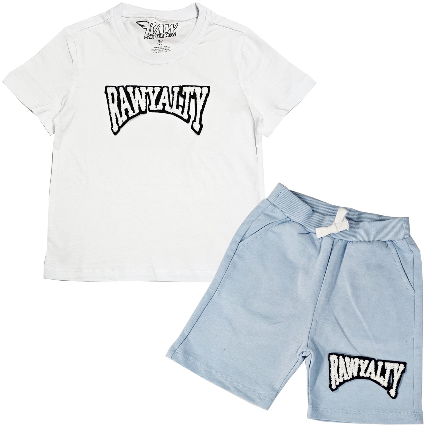 Kids Rawyalty White Chenille T-Shirts and Cotton Shorts Set - Rawyalty Clothing