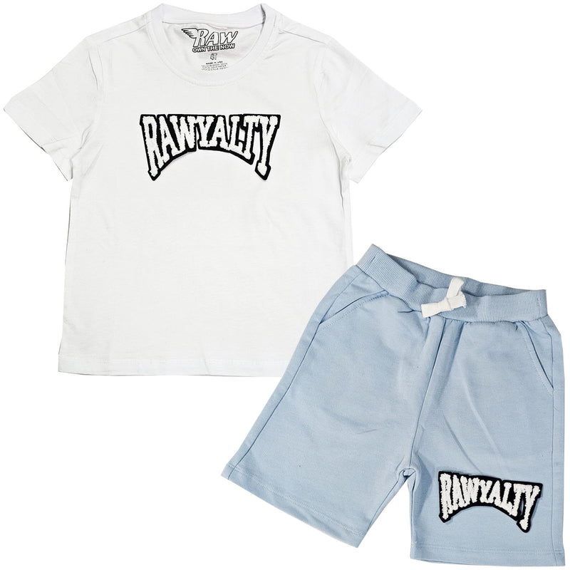 Kids Rawyalty White Chenille T-Shirts and Cotton Shorts Set - Rawyalty Clothing