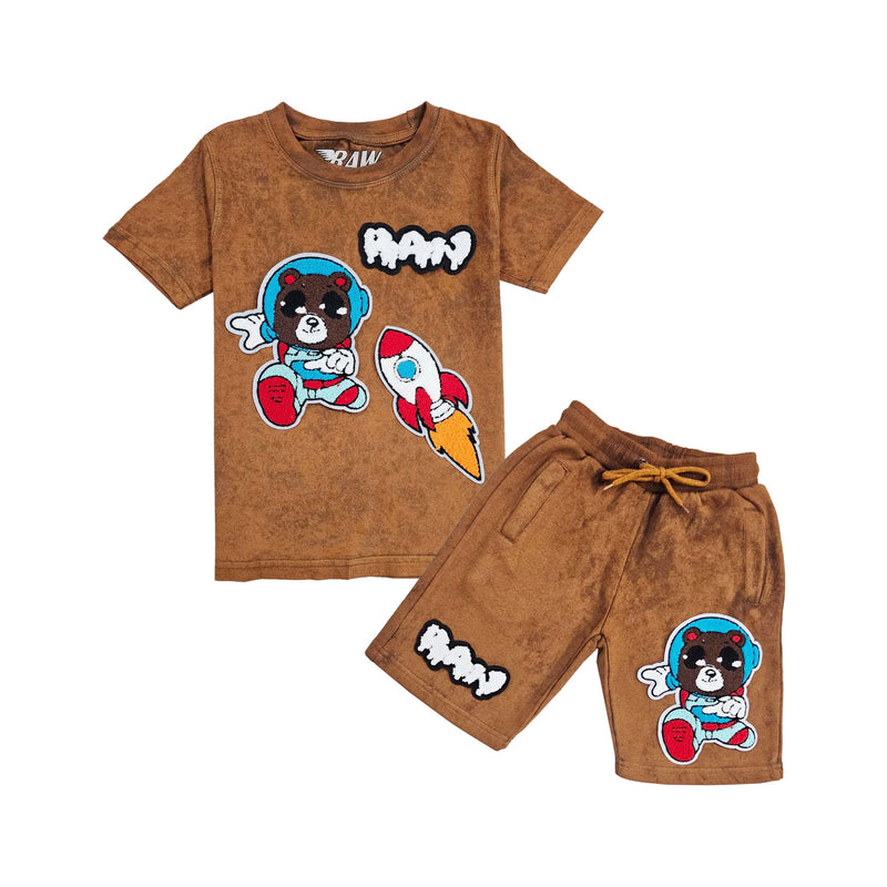 Kids Space Teddy Chenille T-Shirt and Cotton Shorts Set - Rawyalty Clothing
