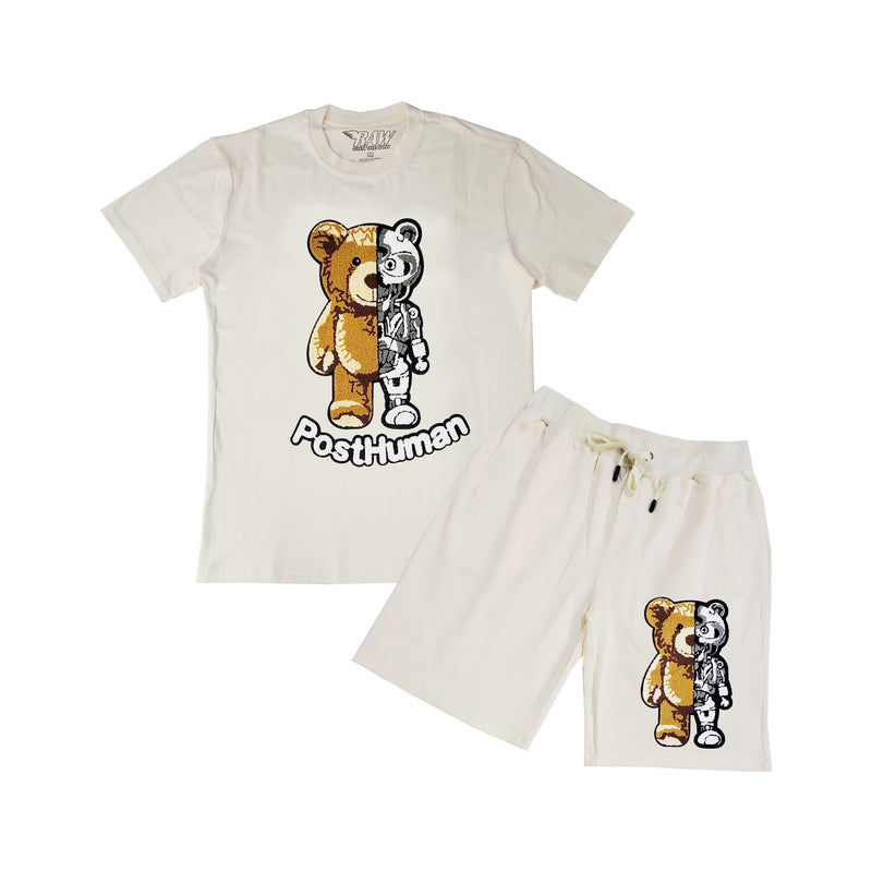 Men Teddy Robot Chenille Crew Neck T-Shirt and Cotton Shorts Set - Rawyalty Clothing