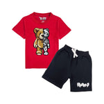 Kids Teddy Robot Chenille Crew Neck and RAW Drip White Chenille Cotton Shorts Set - Rawyalty Clothing