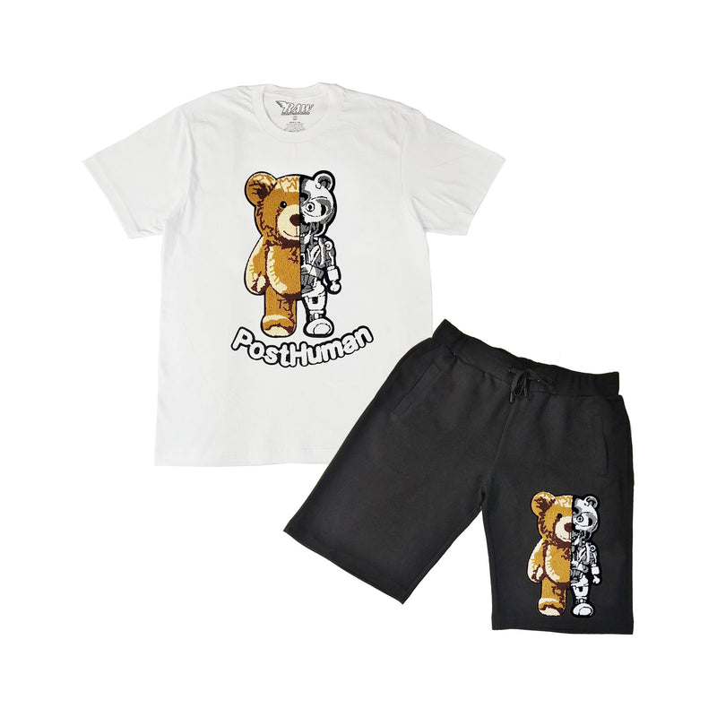 Men Teddy Robot Chenille Crew Neck T-Shirt and Cotton Shorts Set - Rawyalty Clothing