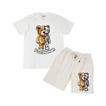Men Teddy Robot Chenille Crew Neck T-Shirt and Cotton Shorts Set - Rawyalty Clothing