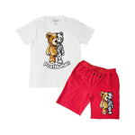 Men Teddy Robot Chenille Crew Neck T-Shirt and Cotton Shorts Set - Rawyalty Clothing