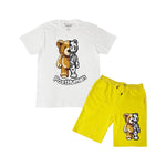 Men Teddy Robot Chenille Crew Neck T-Shirt and Cotton Shorts Set - Rawyalty Clothing