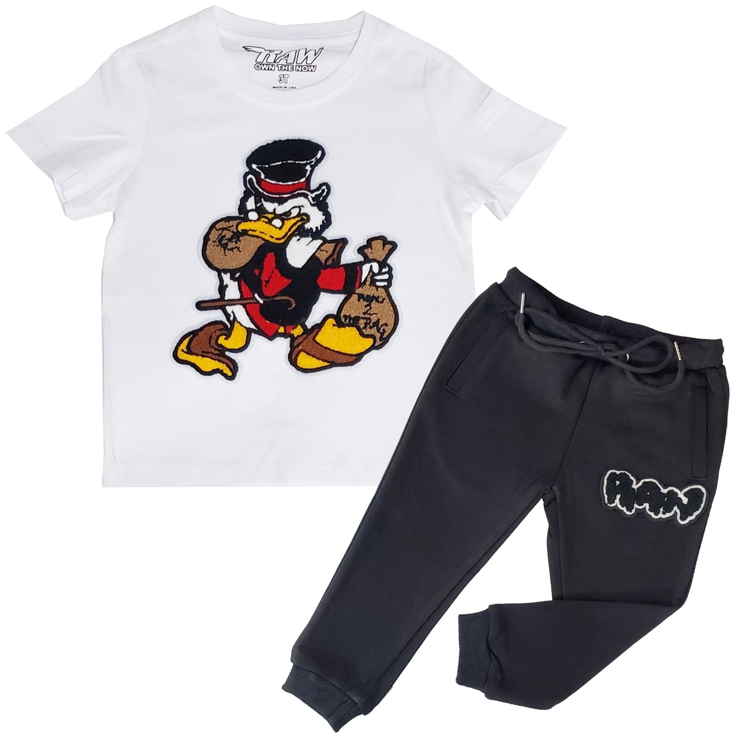 Kids Secure The Bag Chenille T-Shirts and Jogger Set - Rawyalty Clothing