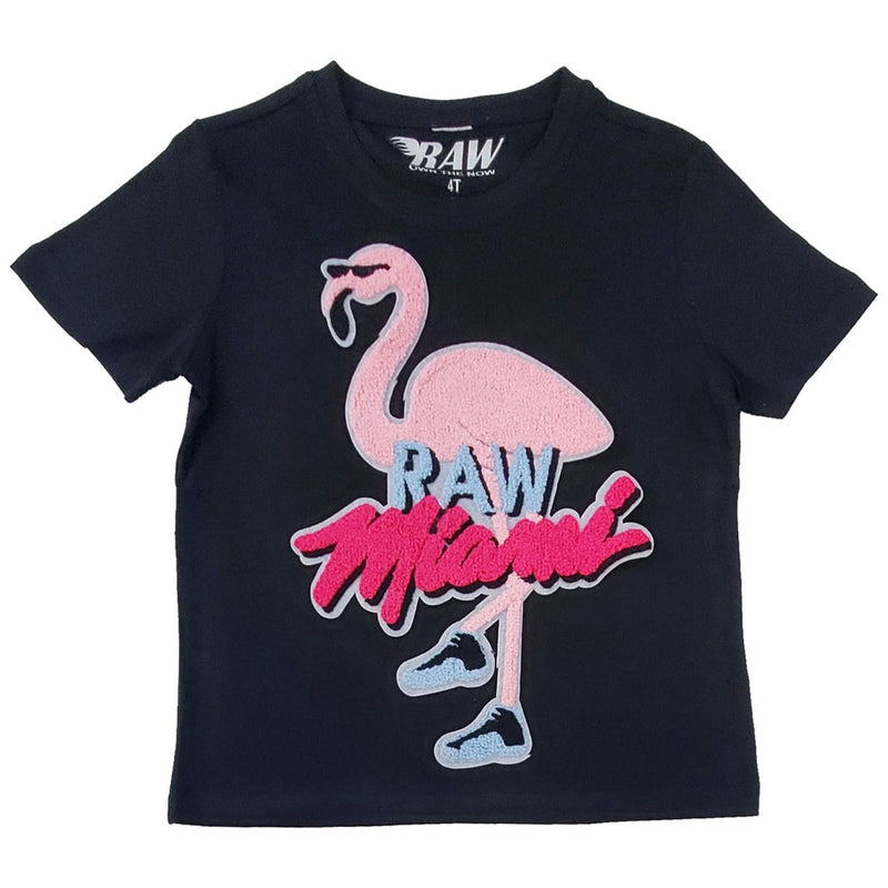Kids Flamingo Chenille Crew Neck T-Shirt - Rawyalty Clothing