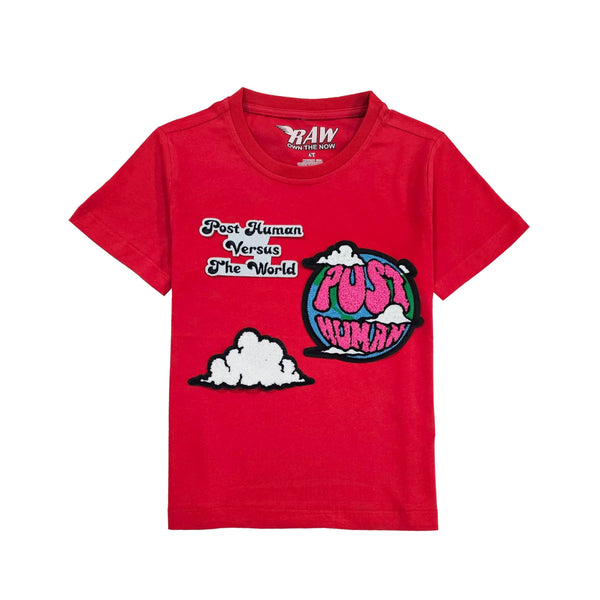 Kids Post Human Vs The World Chenille T-Shirts - Rawyalty Clothing