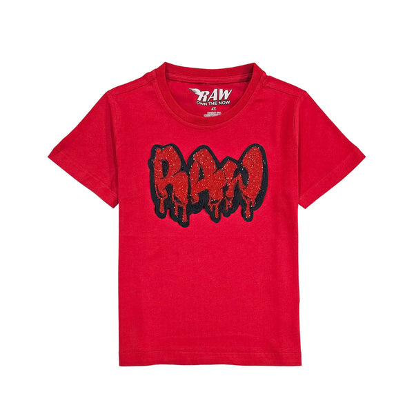 Kids RAW Drip Red Bling Crew Neck T-Shirt - Rawyalty Clothing