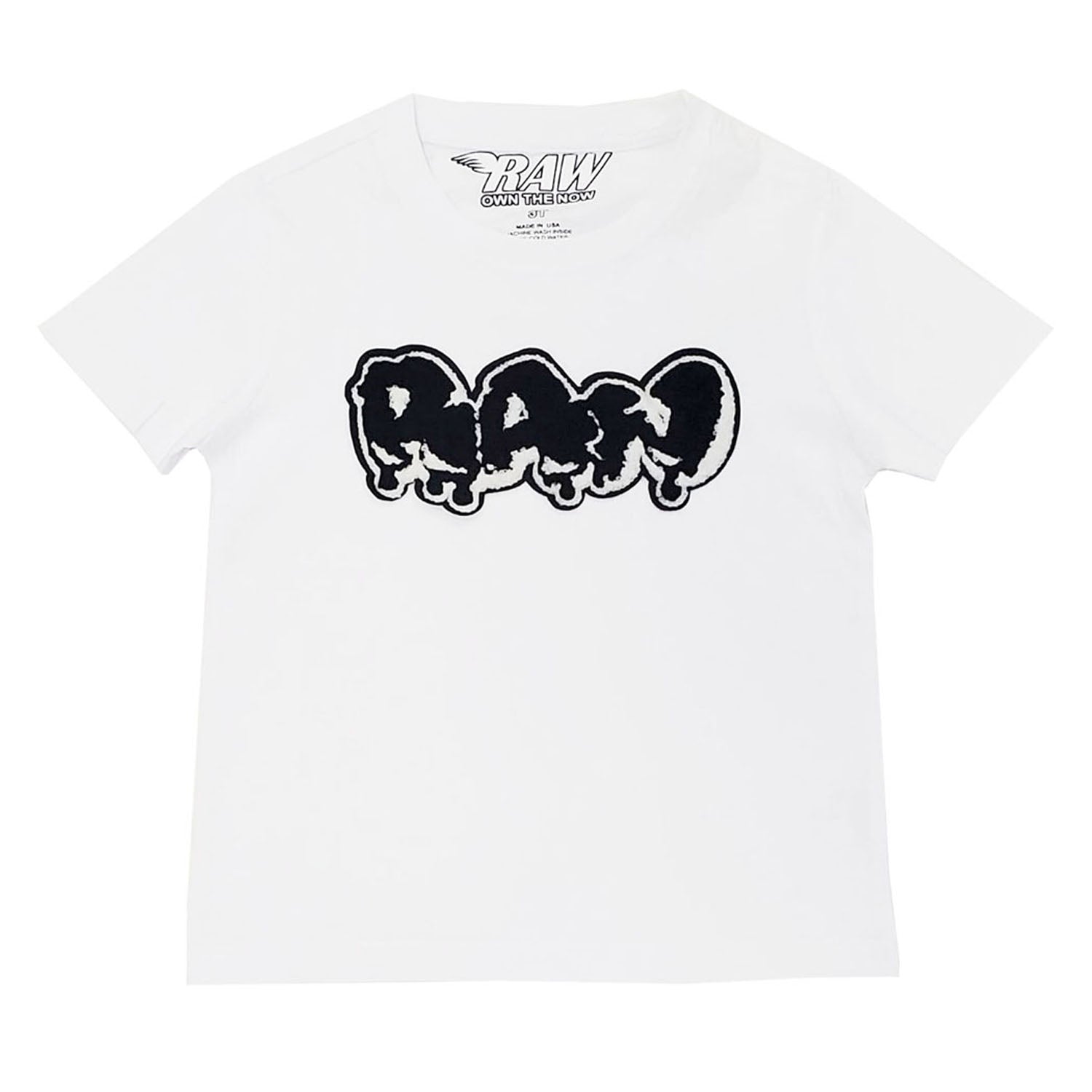 Kids RAW Drip Black Chenille Crew Neck T-Shirt - Rawyalty Clothing