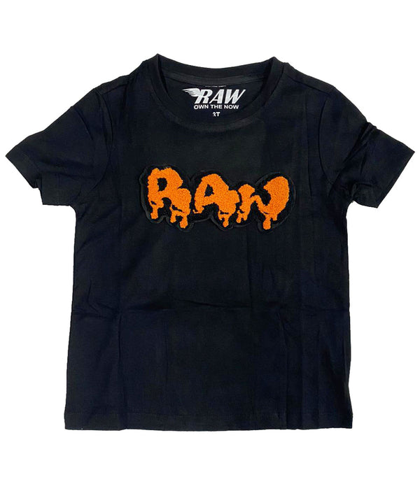 Kids RAW Drip Orange Chenille Crew Neck T-Shirt - Rawyalty Clothing