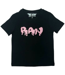 Kids RAW Drip Pink Chenille Crew Neck - Black - Rawyalty Clothing