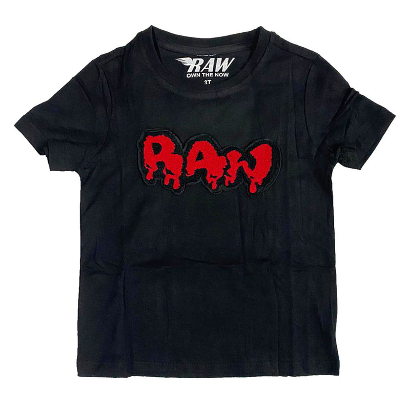 Kids RAW Drip Red Chenille Crew Neck T-Shirt - Rawyalty Clothing