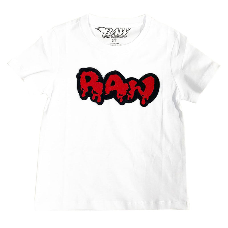 Kids RAW Drip Red Chenille Crew Neck T-Shirt - Rawyalty Clothing