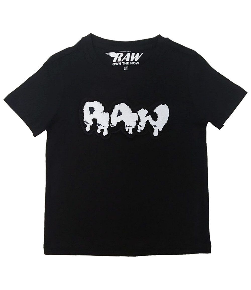 Kids RAW Drip White Chenille Crew Neck - Black - Rawyalty Clothing