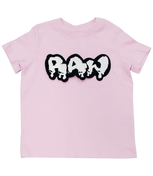 Kids RAW Drip White Chenille Crew Neck - Pink - Rawyalty Clothing
