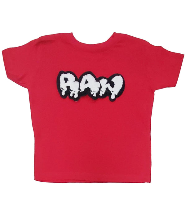 Kids RAW Drip White Chenille Crew Neck - Red - Rawyalty Clothing