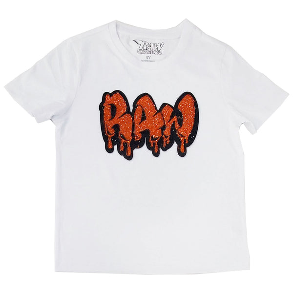 Kids RAW Drip Orange Bling Crew Neck T-Shirt - Rawyalty Clothing