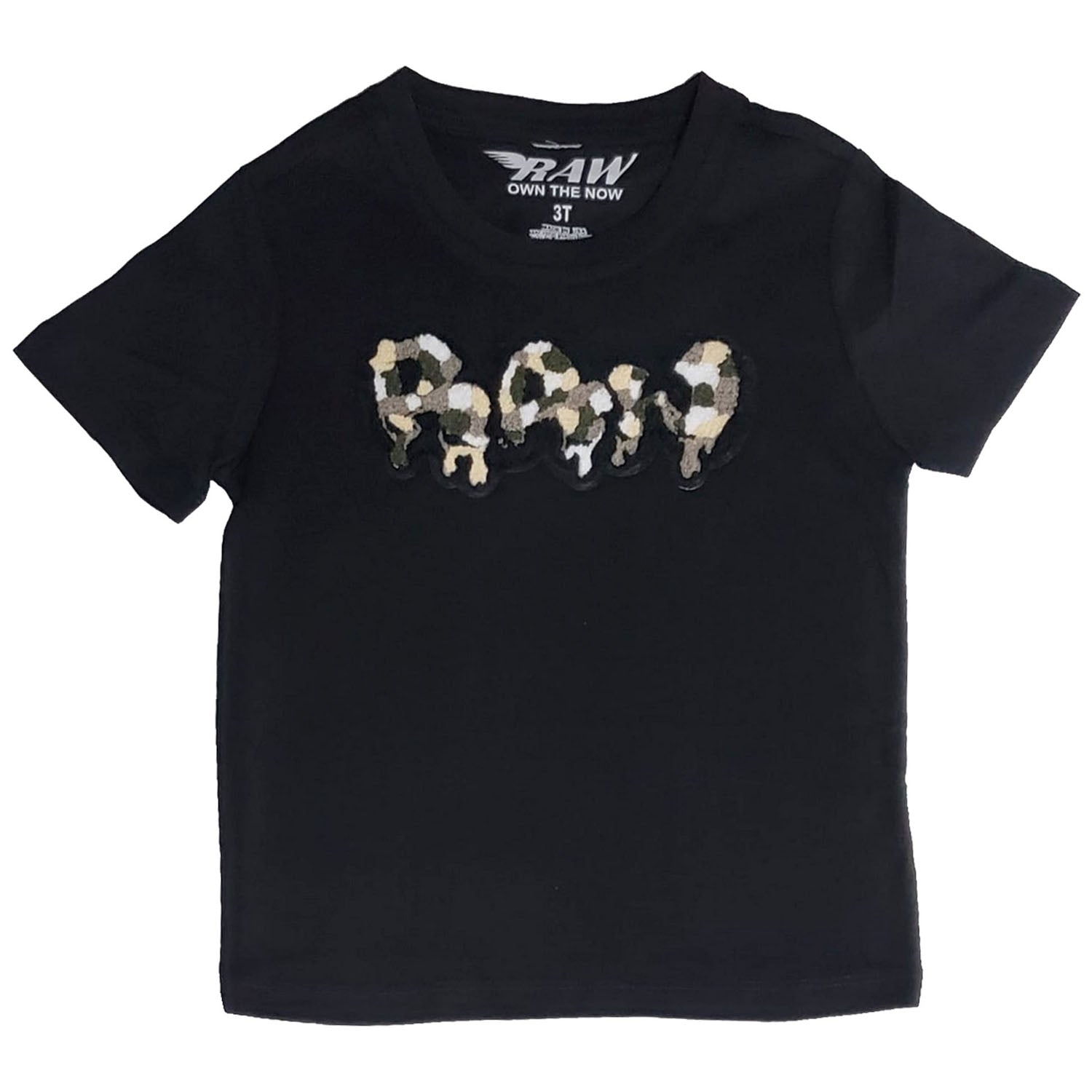 Kids RAW Drip Camo Grey Chenille Crew Neck T-Shirt - Rawyalty Clothing