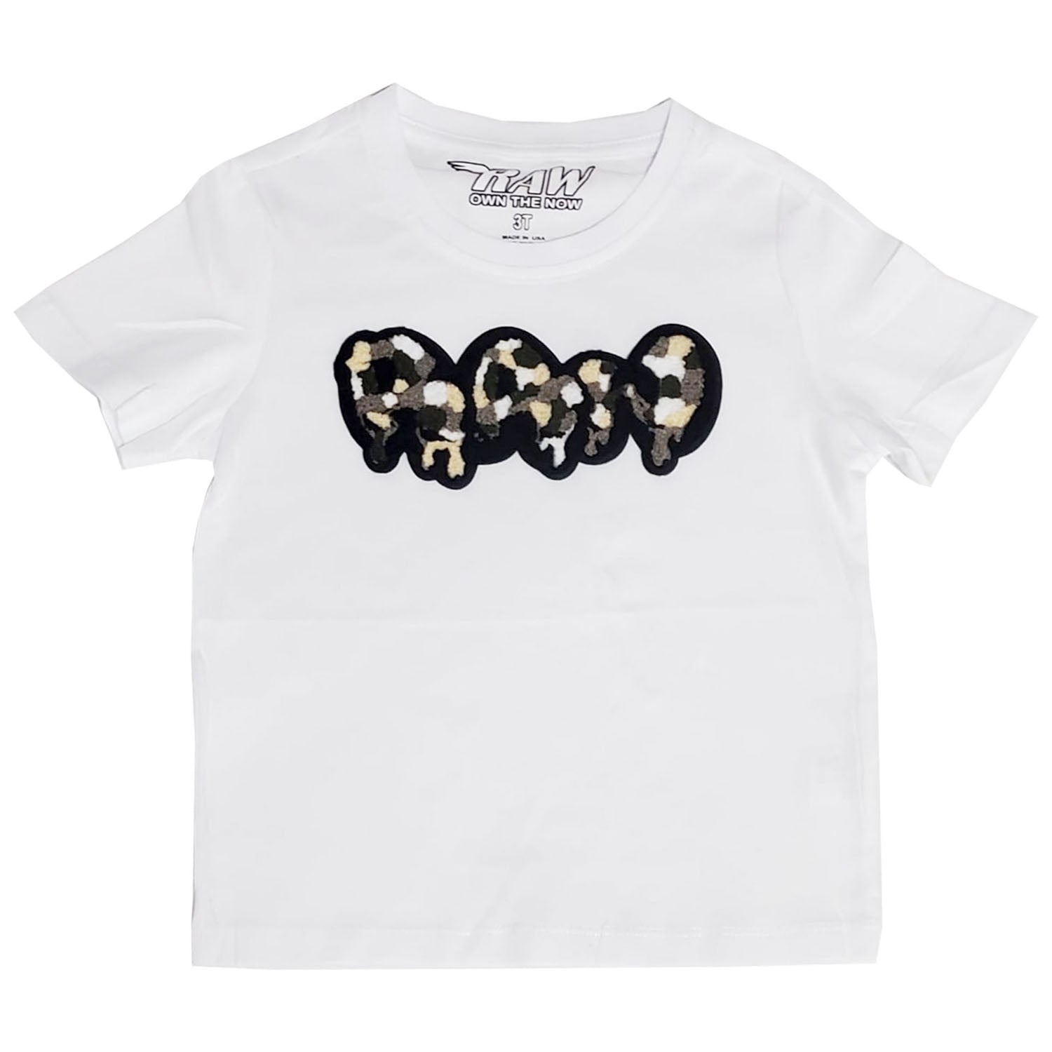 Kids RAW Drip Camo Grey Chenille Crew Neck T-Shirt - Rawyalty Clothing