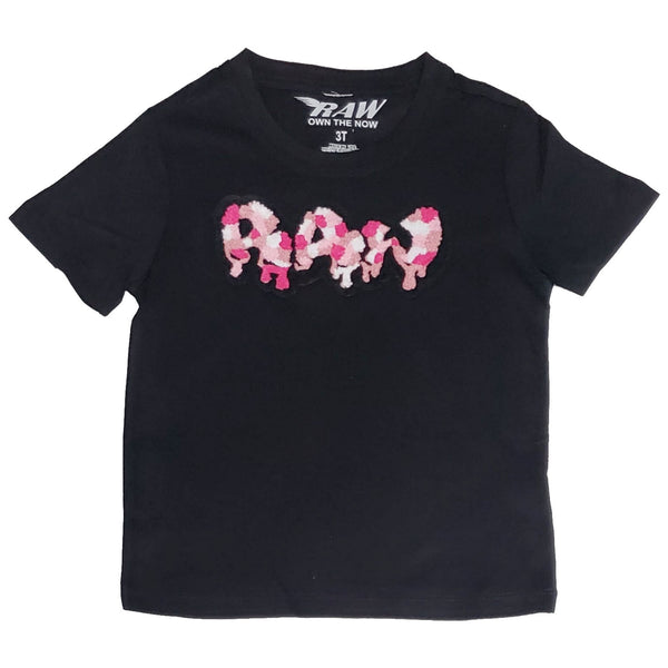 Kids RAW Drip Camo Pink Chenille Crew Neck T-Shirt - Rawyalty Clothing