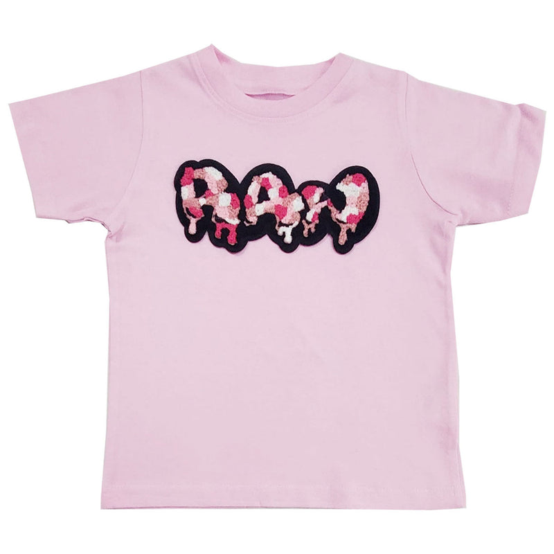Kids RAW Drip Camo Pink Chenille Crew Neck T-Shirt - Rawyalty Clothing