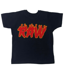 Kids RAW Flame Red Chenille Crew Neck - Black - Rawyalty Clothing