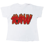 Kids RAW Flame Red Chenille Crew Neck - White - Rawyalty Clothing