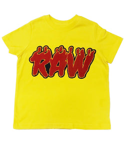 Kids RAW Flame Red Chenille Crew Neck - Yellow - Rawyalty Clothing