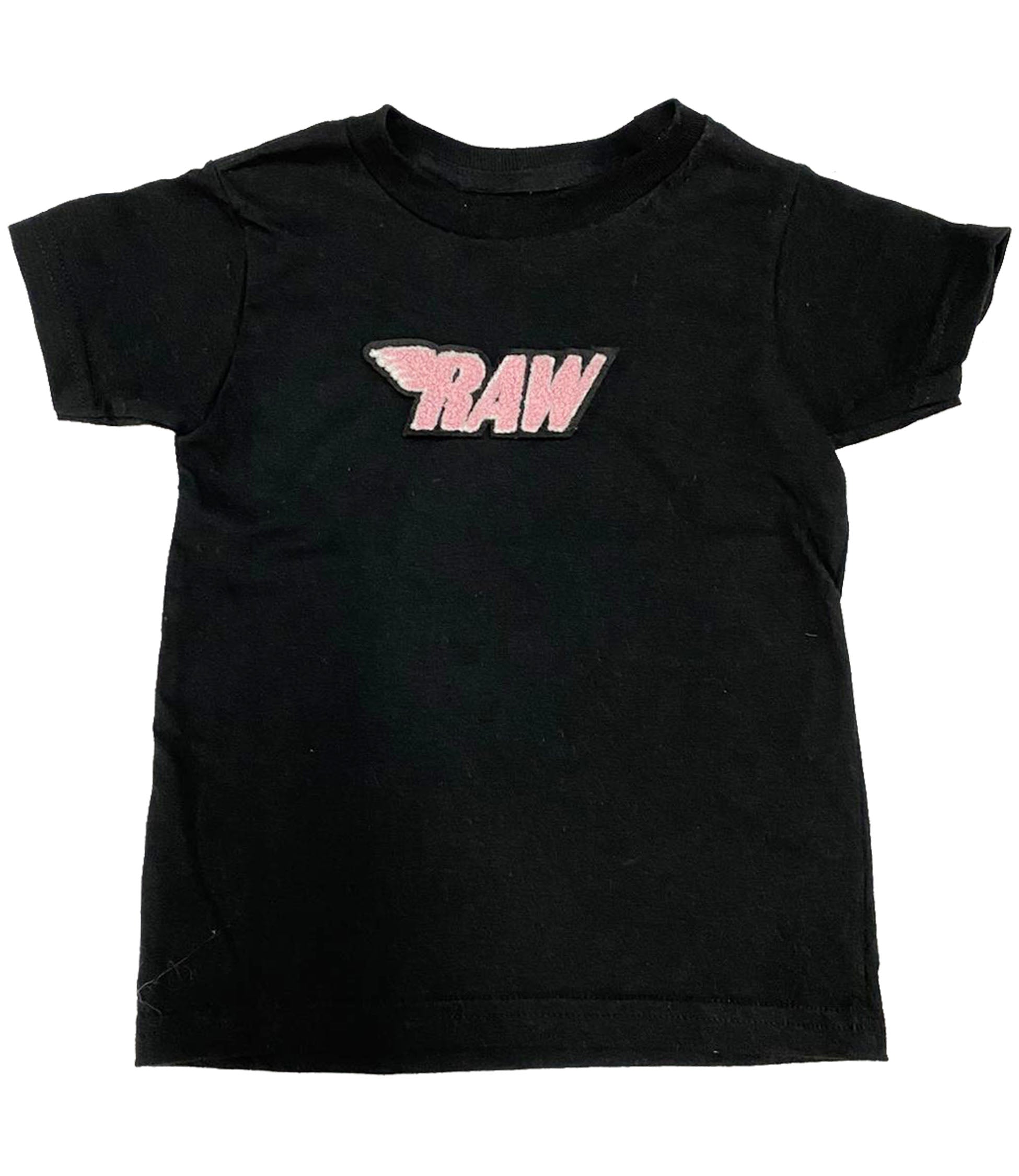 Kids RAW Wing Pink Chenille Crew Neck - Black - Rawyalty Clothing