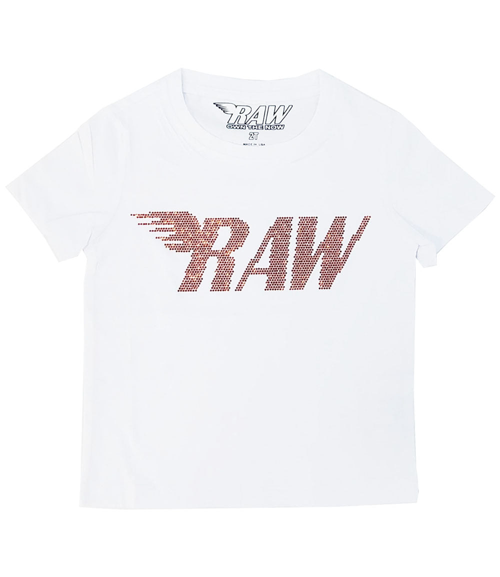 Kids RAW Wing Red Bling Crew Neck - White - Rawyalty Clothing