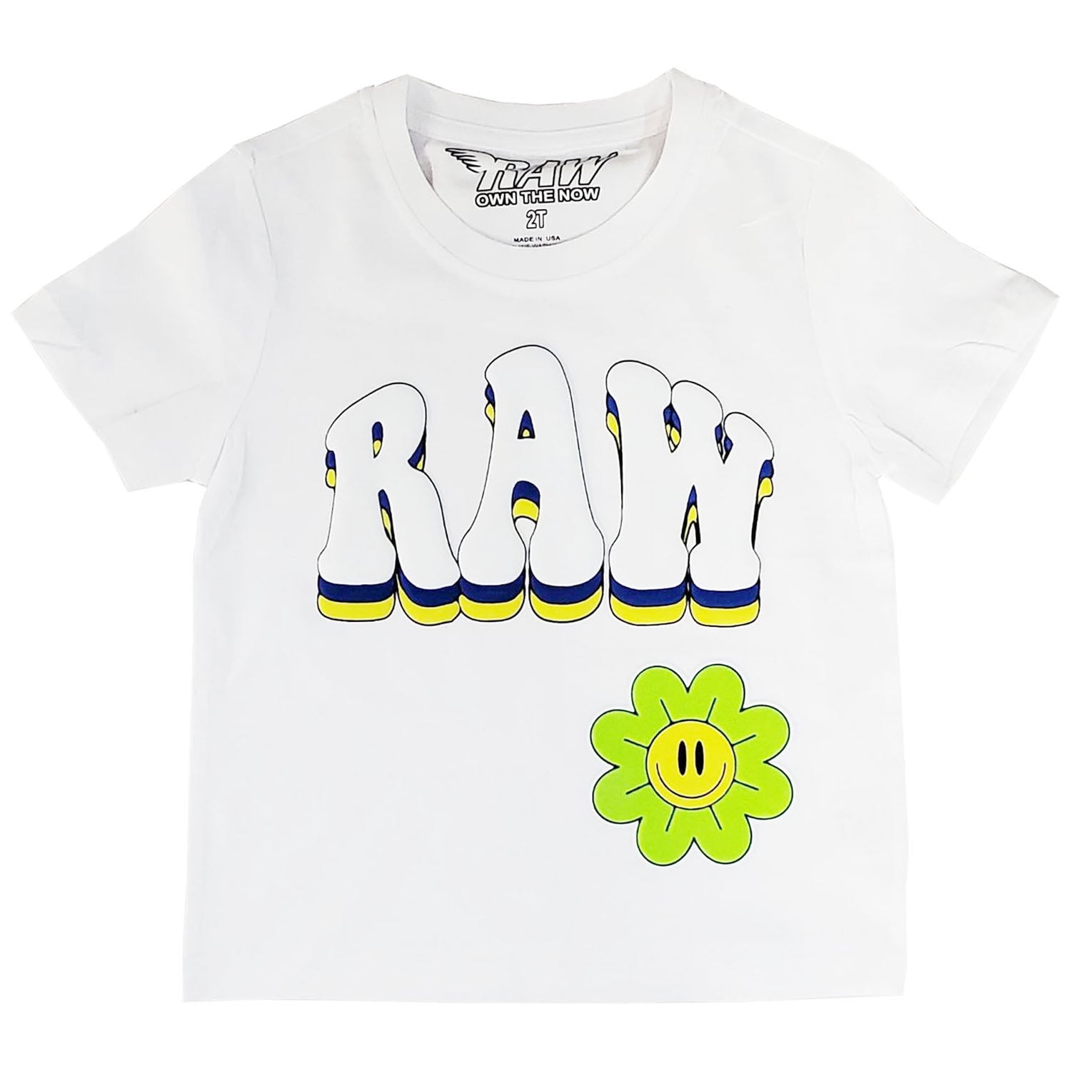 Kids Smiley Drip Puff Print Crew Neck - White - Rawyalty Clothing