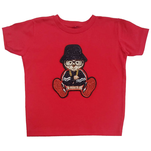 Kids Teddy Chain Bling Crew Neck - Red - Rawyalty Clothing