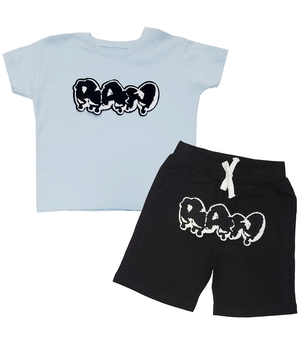 Kids RAW Drip Black Chenille Crew Neck T-Shirt and Cotton Shorts Set - Rawyalty Clothing