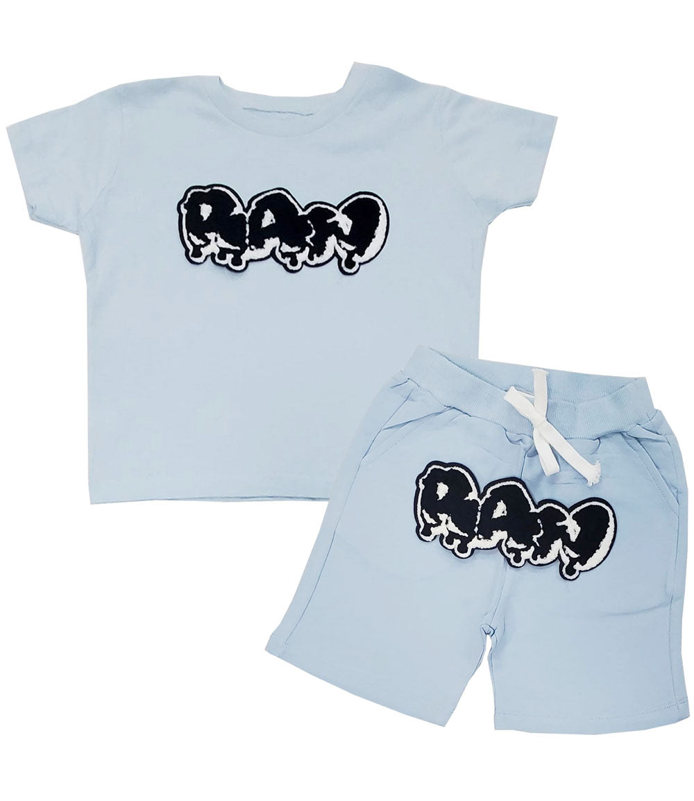 Kids RAW Drip Black Chenille Crew Neck T-Shirt and Cotton Shorts Set - Rawyalty Clothing