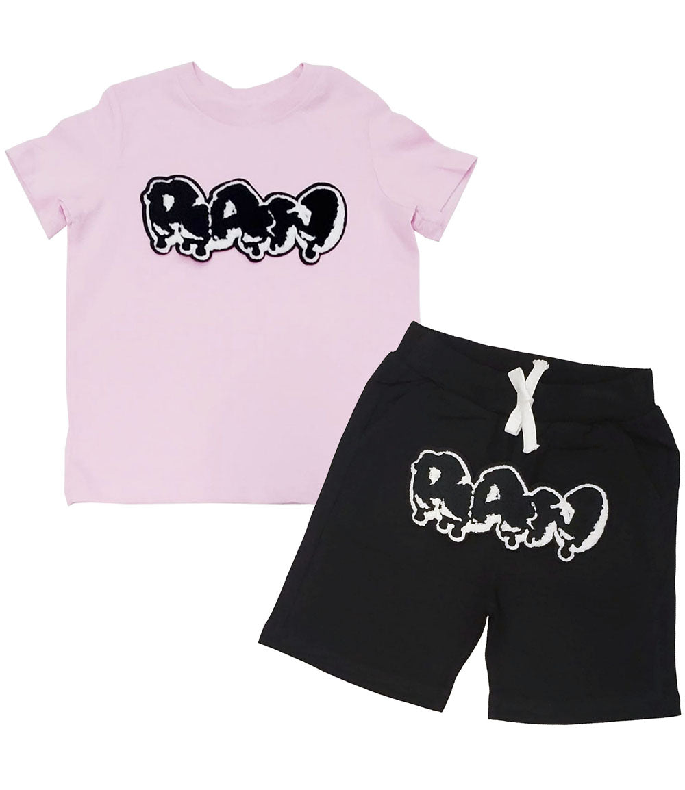 Kids RAW Drip Black Chenille Crew Neck T-Shirt and Cotton Shorts Set - Rawyalty Clothing