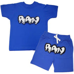 Kids RAW Drip White Chenille Crew Neck and Cotton Shorts Set - Royal Tees / Royal Shorts - Rawyalty Clothing