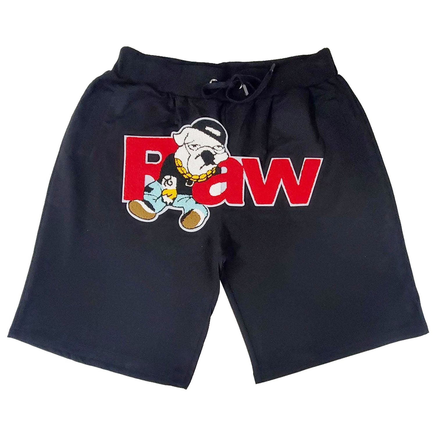 Men RAW Bulldog Chenille Cotton Shorts - Rawyalty Clothing